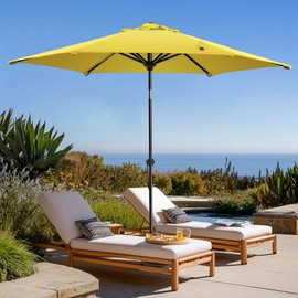wikiwiki 7.5 FT Patio Umbrellas Outdoor Table Market Umbrella with Push Button Tilt/Crank, 6 Sturdy Ribs, Fade Resistant Waterproof POLYESTER DTY Canopy for Garden, Lawn, Deck, Backyard & Pool, Yellow