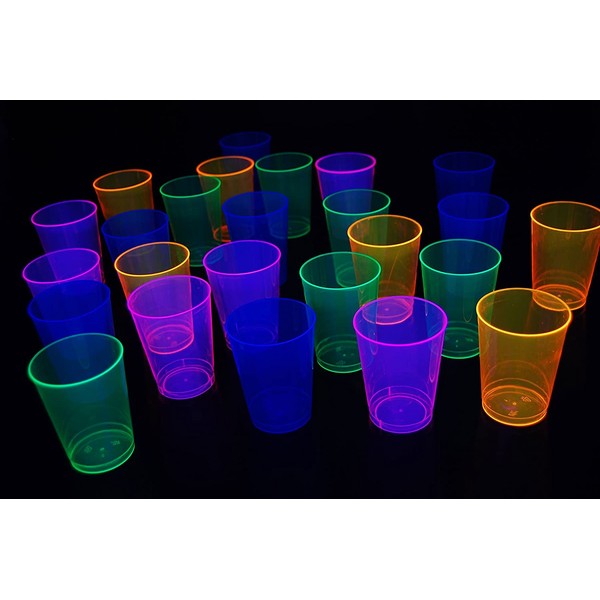 100ct Blacklight Reactive 10oz Party Cups + 5 Blacklight Balloons (Neon Assorted)