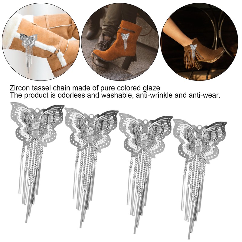 4Pcs Butterfly Tassel Shoes Buckle Ladies Boots Decorative Flower Claw