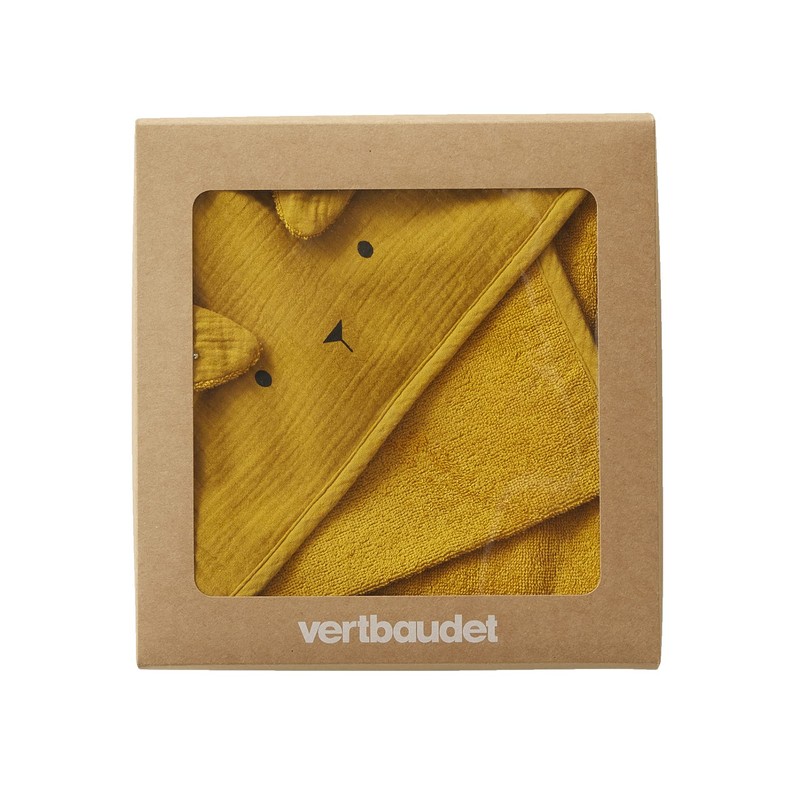 VERTBAUDET Organic Collection: Hooded Bath Towel & Wash Mitt, mustard