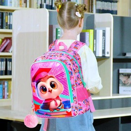 3PCS Owl Bookbag for Girls, 16" Kids Backpack with Lunch Box, Water Resistant Elementary Preschool Toddler School Bag - Pink Dr. Owls