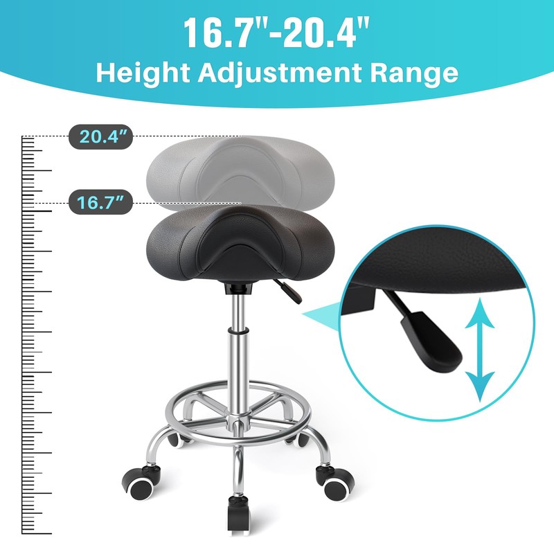 YEEZEE Saddle Stool Ergonomic- Comfortable Rolling Saddle Stool with Wide