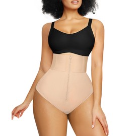 SHAPELLX Tummy Control Thong Shapewear for Women High Waisted Shaping Higher Power Panties Thong Body Shaper (Beige, 5X-Large)
