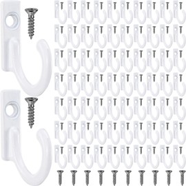 Zhehao 100 Pieces Wall Mounted Single Hook Robe Hooks Coat Hooks and 110 Pieces Screws for Hanging Key Hooks Jewelry (White)