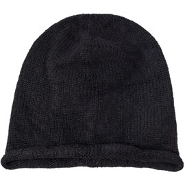 styleBREAKER Unisex Oversize Knitted Beanie Hat with Rolled Edge, Warm Winter Knitted Hat, Plain, Loose Fit, 04024207, black