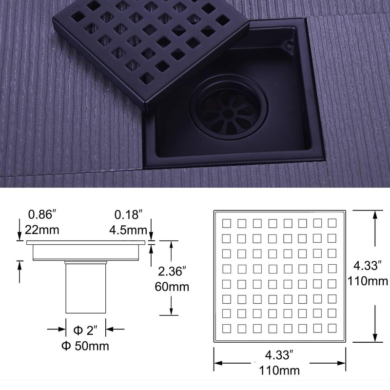 Square Shower Drain 4 inch, Nicmondo Point Center Floor Waste