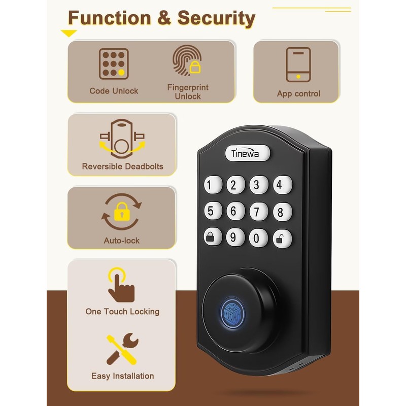 Tinewa Fingerprint Door Lock with 2 Door Knobs - Keyless