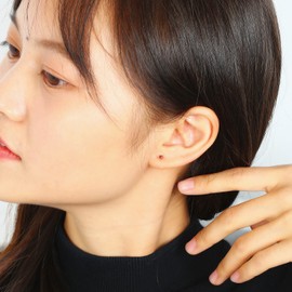 TGNEL3mm Tiny Titanium Earrings | Birthstone Cubic Zirconia Earrings for Women Sensitive Ears Red