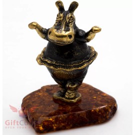 Solid Brass Amber Figurine Hippopotamus Hippo Behemoth ballerina IronWork