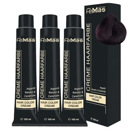 FemMas Haarfarbe 3x Mittelbraun Mahagoni 4.5 I Professionelle Creme Haarfarbe mit Arganöl, Keratin & Ceramiden I Als dauerhafte Haarfärbung oder Tönung für strahlende, haltbare Farbergebnisse I 100 ml