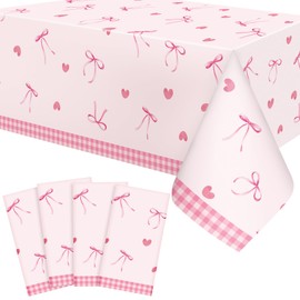 WGXX 2/4 Pcs Coquette Pink Bow Tablecloth Bow Theme Birthday Party Plastic Disposable Rectangle Waterproof Table Covers for Women Girls Bridal Baby Shower Coquette Party Decorations Supplies (4)