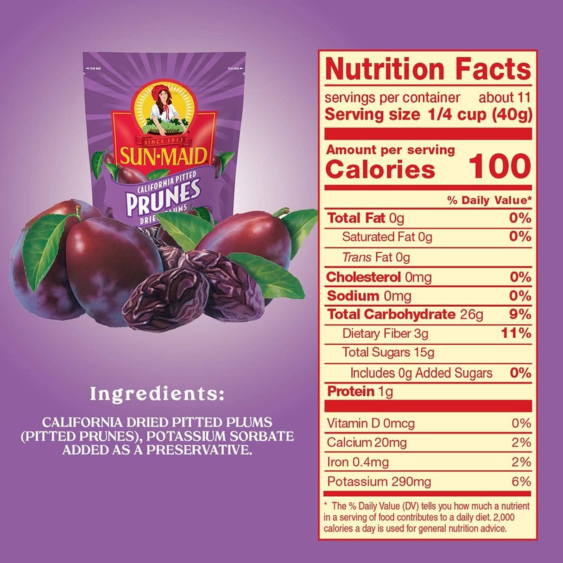 Sun-Maid Pitted Prunes, Non-GMO, 100% Fruit, No Sugar added, 7