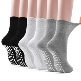 DECOVICI Non-Slip Yoga Socks for Women, 6 Pairs, ABS Stopper Pilates Women's Socks 35-39, Non-Slip Socks with Nubs, Barre Ballet Dance Trampoline Socks, 01 Black*2+White*2+Grey*2