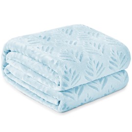 Exclusivo Mezcla Twin Size Fleece Blanket for Bed, Super Soft and Cozy Blankets All Season Use, Leaves Pattern, Plush Fuzzy Lightweight, Ice Blue, 60x80 Inch