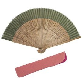 Kyoetsu Women's Hand Fan, Pure Silk, Plain, Tea Bone Set, 2-Piece Set, 4 Brown Ribs