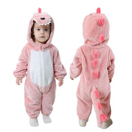 Doladola Baby Animal Costume with Hood, Children’s Flannel Jumpsuit, for Girls and Boys, Pink Dinosaur, 12–18 Months