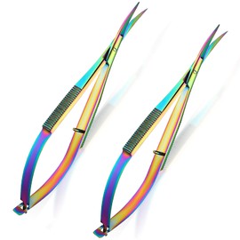 Shynai 2 Pieces 4.7 Inch Embroidery Sewing Scissors Spring Action Curved Scissors Thread Snips Micro Tip Scissors Stainless Steel Cutting Eyebrow Trimming Craft Scissor (Multi-color)