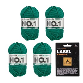 myboshi No. 1 Wool, Including Original myboshi Label in Leather Look, for Crocheting and Knitting, 55 m / 50 g, 30% Merino Wool, Green Emerald, 4 Balls