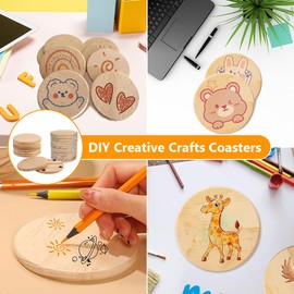 Creperture Pack of 10 Unfinished Wooden Coasters for DIY, 7 cm Round Blank Wooden Coasters for Art Creation, Crafts, Drawing, Painting, Stains, Burning, Coasters, Home Decoration