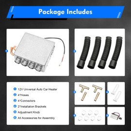 12V Universal Auto Car Underdash Compact Heater Copper Tube,4 ports Auxiliary Heater Underdash Heat with Speed Switch for Car or Truck Minivans Excavators Harvesters