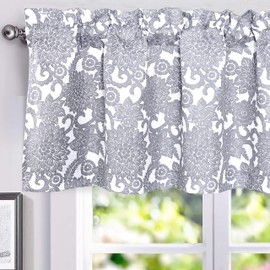 DriftAway Daisy Dahlia Blooming Flower Floral Lined Thermal Insulated Energy Saving Window Curtain Valance 2 Layers Rod Pocket 52 Inch by 18 Inch Plus 2 Inch Header Gray 1 Pack