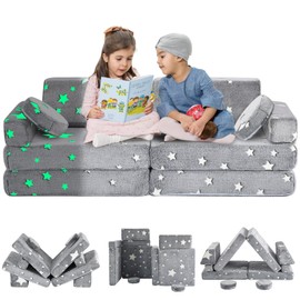 whiffee 10Pcs Kids Play Couch,Toddler Sofa,Modular Kids Couch for Playing, Creativing, Sleeping (Luminous Color)