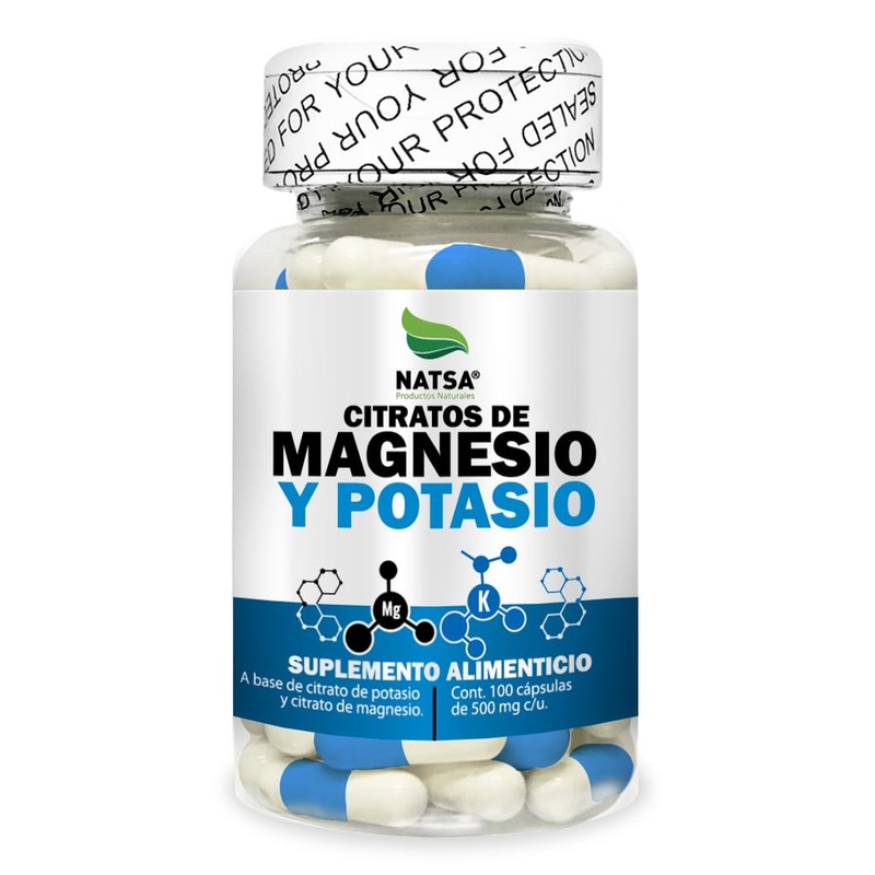 Citratos de Magnesio y Potasio 100 Cápsulas, Calidad Premium