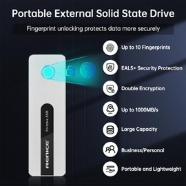 RENICE Portable SSD-512GB External Solid State Drive-Up to 1000MB/s,USB-C,USB 3.2 Gen2 Fingerprint Reliable Storage for Mac Android Tablet Phone
