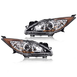 G-PLUS Headlights Assembly, Compatible with Mazda 3 2010-2013 MA2518130 MA2519130 Bumper Headlamp, Clear lens Chrome Housing Amber Reflector