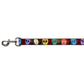 Buckle-Down DL-W34216 Dog Leash 4', Painted Sugar Skulls & Flowers Collage