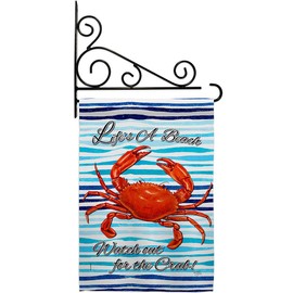 Breeze Decor Beach Crabs Garden Flag Set Wall Holder Coastal Sea Creatures Nautical Ocean Fish Outdoor Summer Marine House Decoration Banner Small Yard Gift Double-Sided, Made in USA