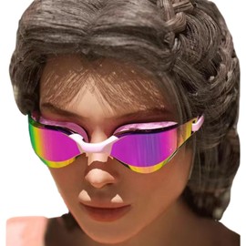 Vanolu Anti-Fog Swim Goggles for Adults, UV Protection Mirrored Lenses, Dual Strap Adjustable, Leak-Proof Swimming Glasses purple pink