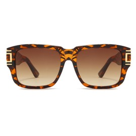 Long Keeper Retro Square Sunglasses for Men Women Classic Sunglasses Square Vintage Glasses Golden Frame with UV400 Protection 54 mm, B - Leopard Frame/Gradient Brown Lenses