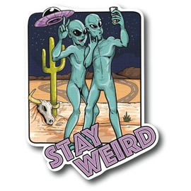 Stay Weird Selfie Aliens 5 Inch Waterproof Decal Sticker Wall Window Tie-dye Alien Stoner Stones Psychedelic Mushroom Hippie Green Rainbow Galaxy Rock Gypsy Indian Trible Sunflower Mountain Cactus CS1490-2PK
