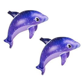 Zugar Land 36" Purple Galaxy Dolphin Colorful Dolphin Inflatable Pool Toy (12 Pack) Purple Inflate Beach Poolside Aquatic Themed Decor Birthday Party Decoration