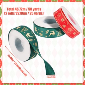 2 Rolls Christmas Ribbon, 50 Yards Red Green Christmas Gift Wrapping Ribbon Christmas Grosgrain Accessories Winter Xmas Ribbon Merry Christmas Holiday Ribbon for Crafts DIY Decoration