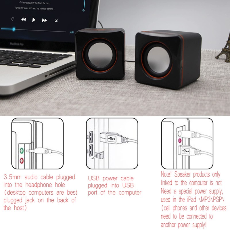 Mini Speaker Desktop Mini Cube USB Stereo 3.5mm Jack Wired