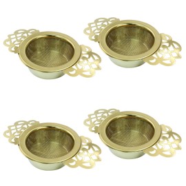 Waziaqoc 4 Pack Tea Fine Mesh Tea Strainers with Bowl, Stainless Steel Loose Leaf Tea Filter for 2.5-4 Inch Cup Mouth, Gold