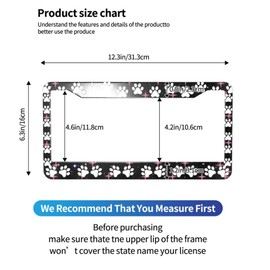 Paw Print License Plate Frame - 2 Pcs Pink Star Black White Dog Paw Design License Plate Covers Aluminum Metal Novelty Auto Car Tag Holder with 2 Holes Equipped with Screws for Women/Men