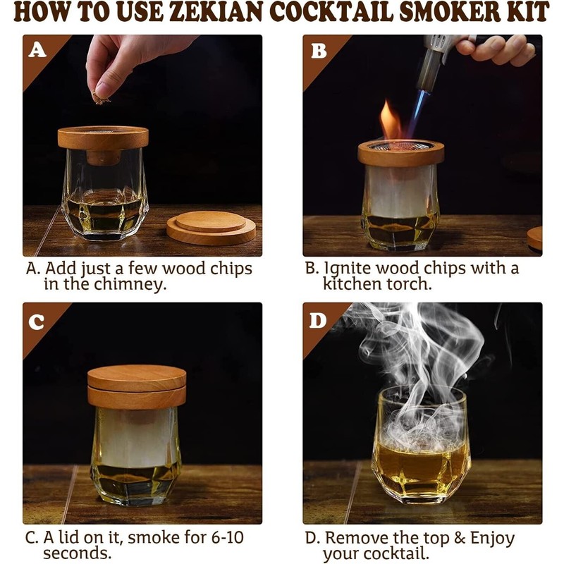 ZEKIAN Cocktail Smoker Kit with Torch & 4 Unique Flavor