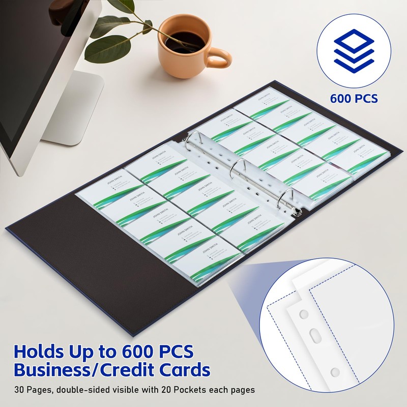 BYSTER A4 Business Card Book, PU Leather Organizer with 30