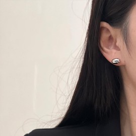 CSIYANJRY99 Gold Silver Oval Ball Stud Earrings for Women 14K Gold Plated Simple Hypoallergenic Oval Bead Ball Earrings (13MM Silver)