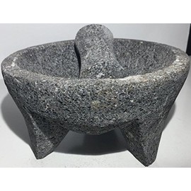 Made in Mexico Piedra Negra Black Stone Genuine Mexican Manual Guacamole Salsa Maker Volcanic Lava Rock Molcajete/Tejolote Mortar and Pestle Herbs Spices Grains 7" Large