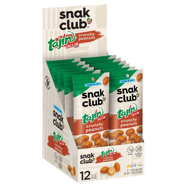 Snak Club Tajin Chili & Lime Seasoned Crunchy Peanuts (12 1.4 single serve bags)…