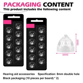 Hearing Aid Domes for Oticon Replacement, Hearing Aid Domes Oticon Minifit Open Domes 8 mm Single Layer, Washable, Antistatic, Bass Dome, Universal Domes for Replacement of Hearing Aids (2 Pack/20