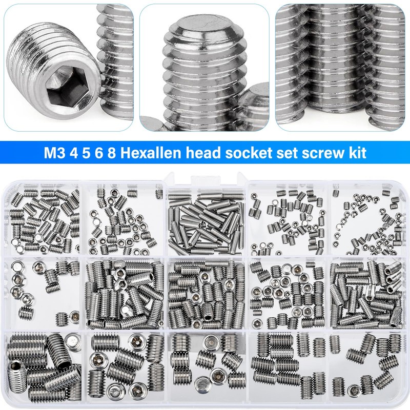 BEAUGIREW 420 Pieces M3 M4 M5 M6 M8 Grub Screw