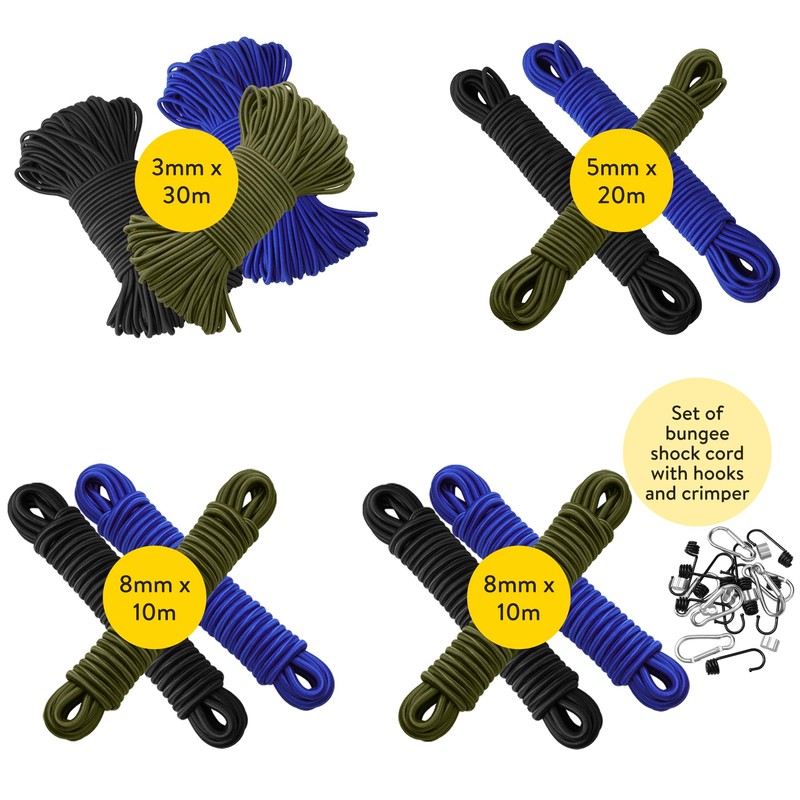 PRETEX Bungee Shock Cord, 8mm x 10m (Rope Only), Olive