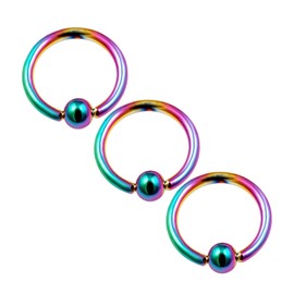 KJM Fashion Pack of 3 Anodised BCR Cartilage Tragus Earrings 1.2 mm 16 g