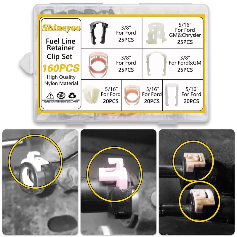 Shineyoo Fuel Line Retainer Clips 160PCS, 3/8 & 5/16 Fuel