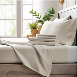 Bamboo Bay 4 Piece California King Size Sheet Set, 100% Viscose Made from Bamboo, Breathable, Ultra Soft Cooling Bed Sheets for Hot Sleepers, Beddings with Deep Pockets Fit 16" Mattress, Ivory
